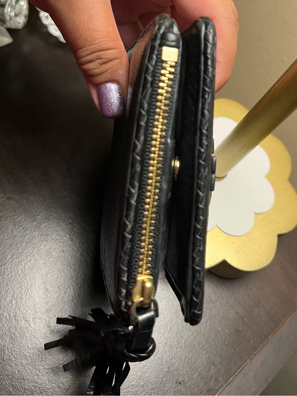 Tory Burch Taylor Mini Black Pebbled Leather Zip Wallet EUC - Picture 6 of 13